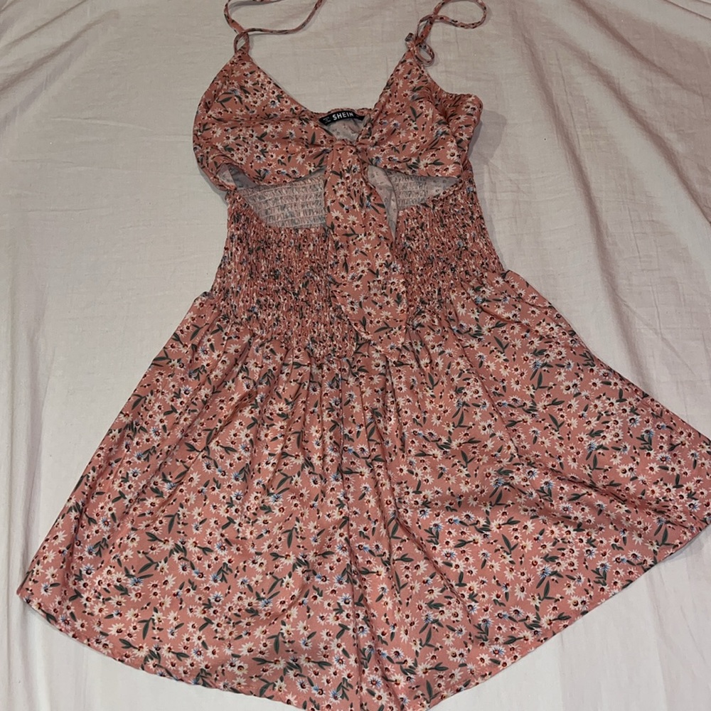 SHEIN CutOut Pink Floral Bow Dress
